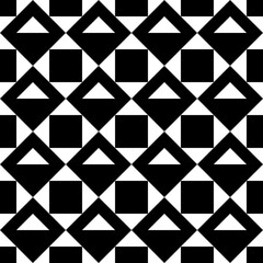 Triangles, squares, checks seamless pattern. Geometric image. Ethnic ornate. Folk ornament. Tribal wallpaper. Geometrical background. Retro motif. Ethnical textile print. Abstract backdrop. Vector
