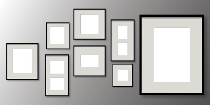 Photo frame set. Realistic blank poster wall frames collection hanging on the wal vector illustration.