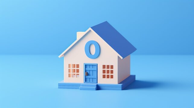 Cute Blue Home with Percent Discount - Modern 3D House Sale Icon for Real Estate Promotion and Property Investment in Urban Living