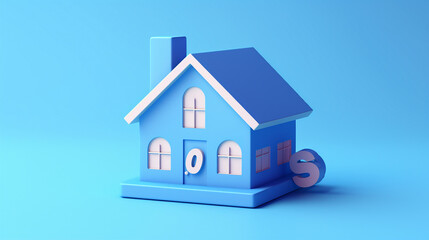 Cute Blue Home with Percent Discount - Modern 3D House Sale Icon for Real Estate Promotion and Property Investment in Urban Living