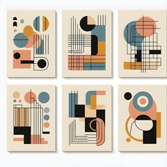Set of minimalist abstract aesthetic illustrations. Modern style wall decor. Creative covers, layouts or posters concept in modern minimal style for corporate identity, branding. Generative AI