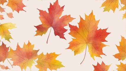 Naklejka na ściany i meble Watercolor maple and seasonal leaves abstract background