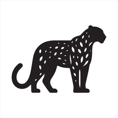 Lunar Lullaby: Silhouette of Leopard Serenading the Moonlit Night, Ideal for Wildlife Artwork and Leopard Black Vector Stock
