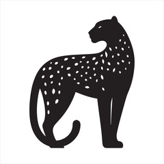 Jungle Serenade: A Stunning Silhouette of Leopard in the Midnight Symphony, Suited for Adventure-themed Art and Leopard Black Vector Stock
