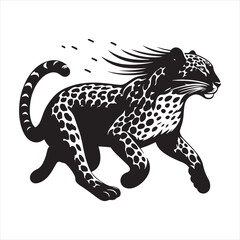 Moonlit Grace: Silhouette of Leopard in the Midnight Wilderness, Tailored for Wildlife-themed Designs and Leopard Black Vector Stock
