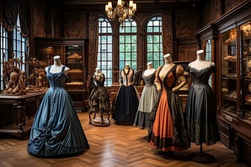 Naklejka premium Wedding dresses in a baroque interior of the castle, AI Generated