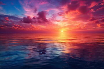 Naklejka na ściany i meble Beautiful seascape. Sunrise over the sea. 3d rendering, AI Generated