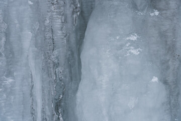 Photo background texture of ice, frozen water flowing down.