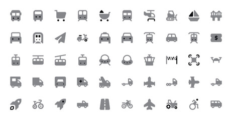 Transport and Travel Icons Set - Vehicles, Adventure, Journey Vector Graphics