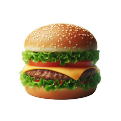 Hamburger with cheese and vegetables isolated in white PNG