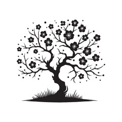 Tranquil Blossom Moments - Silhouette of Blossom Tree Branches, Perfect for Calming Design Themes - Blossom Tree Black Vector Stock
