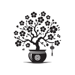 Whispering Petals - Blossom Silhouette Creating a Gentle Symphony in the Twilight - Blossom Tree Black Vector Stock
