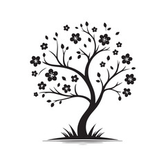 Tranquil Twilight Scene - Silhouette of Blossom Tree Branches in the Peaceful Dusk - Blossom Tree Black Vector Stock
