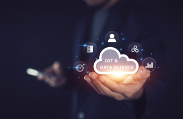 Businessman and cloud computing data science IOT technology of AI Artificial Intelligence innovation network global on internet.