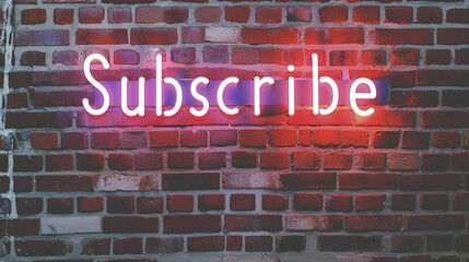 Subscribe neon sign on brick wall made with Ai generative technology