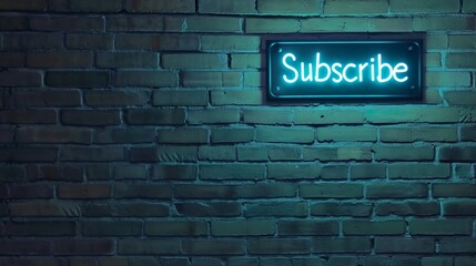 Fototapeta premium Subscribe neon sign on brick wall made with Ai generative technology