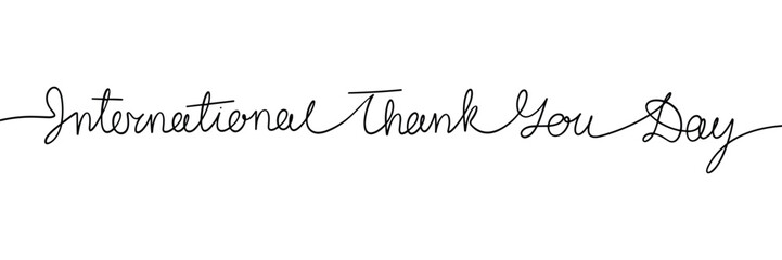 International Thank You Day one line continuous phrase. Handwriting line art text. Hand drawn vector art.