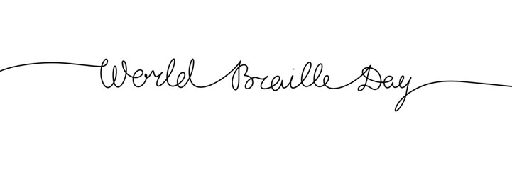 World Braille Day one line continuous phrase. Handwriting line art text. Hand drawn vector art.