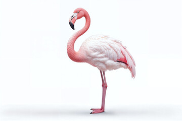 A vibrant pink flamingo against a white background