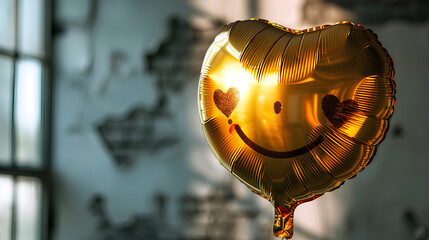 Golden foil balloon with smiley kissing face and heart