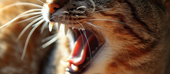 Gums and teeth in cats with tartar buildup and recession. - obrazy, fototapety, plakaty