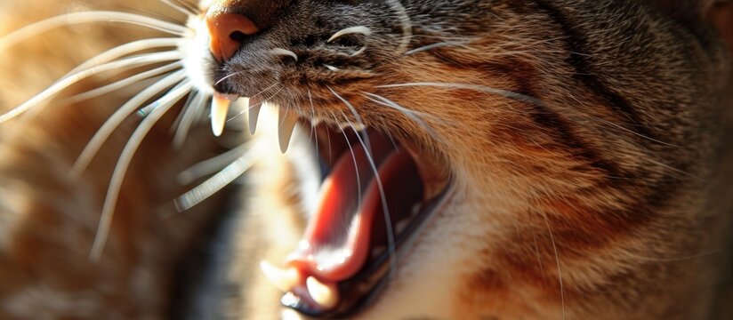 Gums and teeth in cats with tartar buildup and recession.