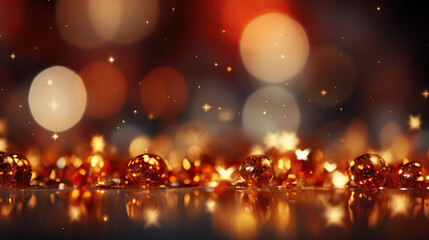 Glowing Golden Stars on a Red Background, Creating a Festive Holiday Atmosphere for New Year  An...