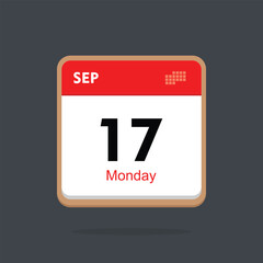 monday 17 september icon with black background, calender icon