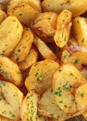 delicious seasoned rustic fries seen close up