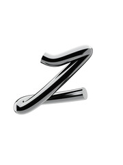 Fototapeta premium Chrome 3D Letter z , metallic, lowercase, isolated on transparent background with realistic reflections