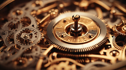 Macro shot of intricate clockwork gears in motion