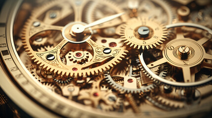 Macro shot of intricate clockwork gears in motion - obrazy, fototapety, plakaty