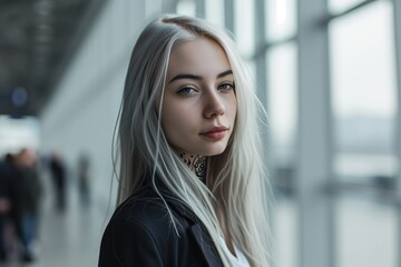 Obraz premium A fashion new generation working woman, silver hairs and tattoos.