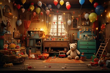 Fragment of the children's playroom with toys, AI Generated