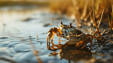 a crab near field and water