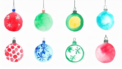set of watercolor painted christmas balls decoration clip art
