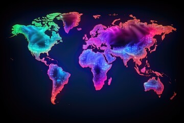 World map with glowing lines on dark background. Vector illustration. Eps 10, AI Generated