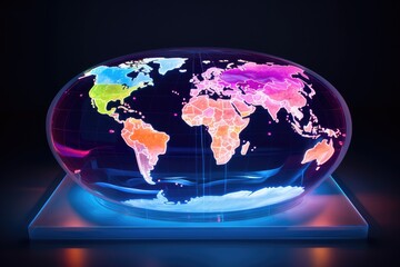 Globe with map of the world on dark background. 3d rendering, AI Generated
