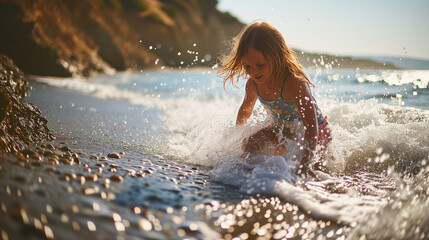 young girl on the beach sea