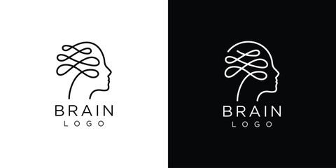 Creative Human Brain Technology Logo. Head Brain, Intelligence, Innovation, Connection. Mental Health Icon Symbol Vector Design Template. - obrazy, fototapety, plakaty