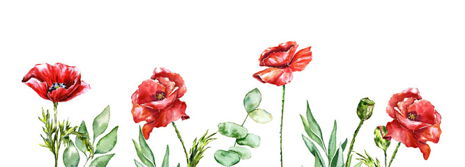 poppies banner watercolot spting red flowers floral wedding design mother's day 14th february