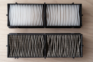 New and used air filter. Clean and dirty air filter.