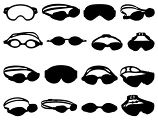 Swimming Goggles silhouette bundle vector art white background - obrazy, fototapety, plakaty