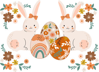 Happy Easter , Easter bunny. Modern egg, bunnies  Rabbit  spring festive Element
