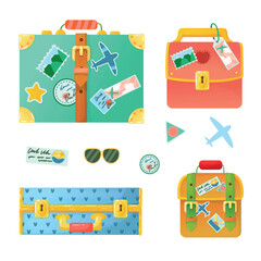 Obraz premium A bright set of suitcases. Personal baggage. Hand luggage. Travel bag. Things for vacation. great illustration!