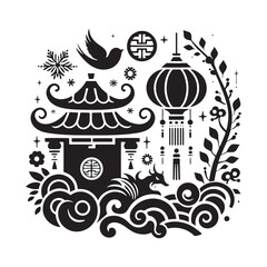 Graceful Shadows: Silhouette of Decoration Celebrating Chinese New Year, Ideal for Seasonal Projects and Chinese New Year Silhouette
