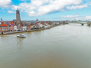 Aerial from the city Deventer at the river IJssel in the Netherlands