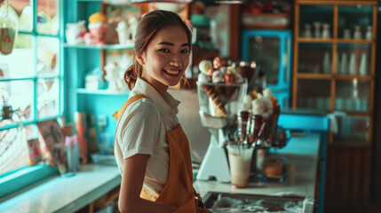 Young woman owner small business shop in town