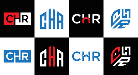 CHR logo. CHR set , C H R design. White CHR letter. CHR, C H R letter logo design. Initial letter CHR letter logo set, linked circle uppercase monogram logo. C H R letter logo vector design.	

