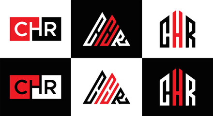 CHR logo. CHR set , C H R design. White CHR letter. CHR, C H R letter logo design. Initial letter CHR letter logo set, linked circle uppercase monogram logo. C H R letter logo vector design.	
